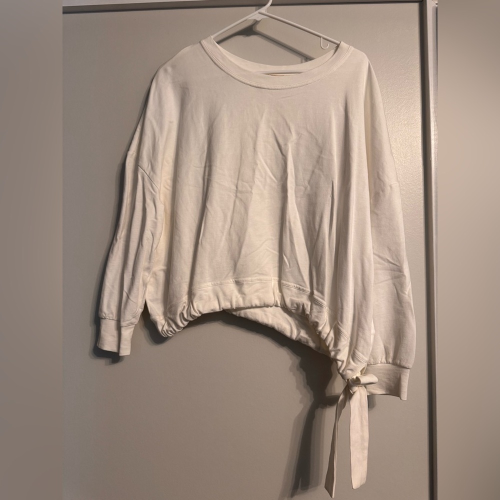 Women's White Tie-Hem Sweatshirt with Side Knot